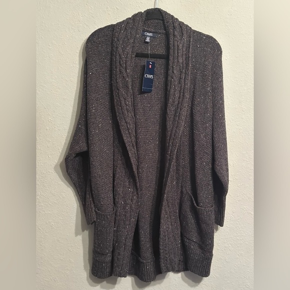 NEW Chaps Sweaters | Chaps Women's Long Cardigan Open Front Sweater grey - Picture 3 of 10
